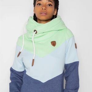 Women's Terry Colorblock Pullover Wanakome Hoodie in Indigo Mix - size small